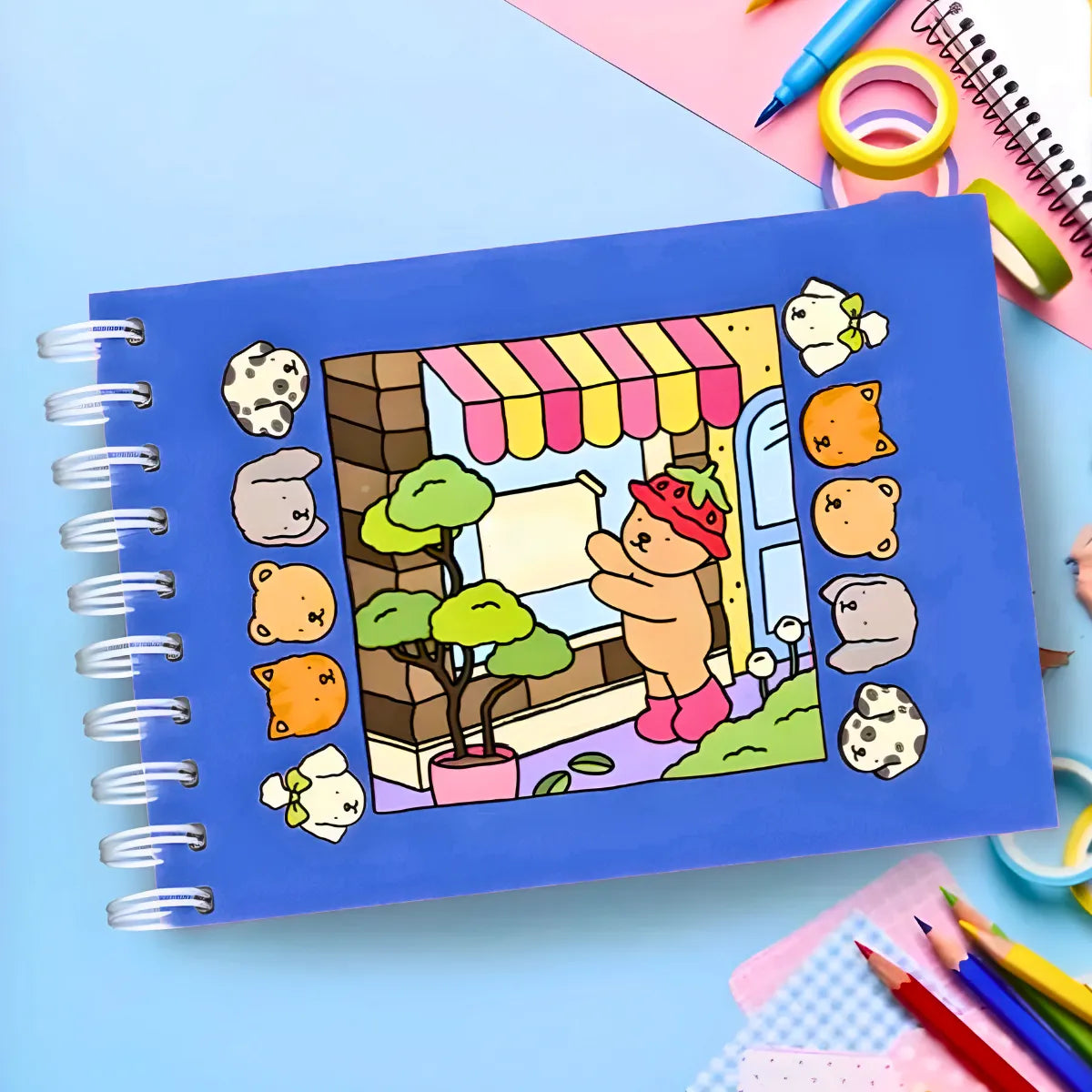 Kit Livro De Colorir Capa Dura + 24 Canetinhas - AZUL