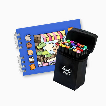 Kit Livro De Colorir Capa Dura + 24 Canetinhas - AZUL