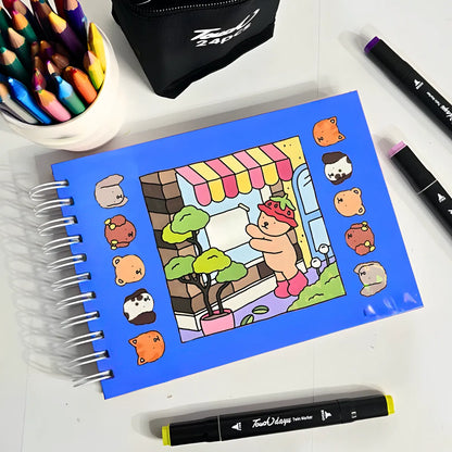 Kit Livro De Colorir Capa Dura + 24 Canetinhas - AZUL