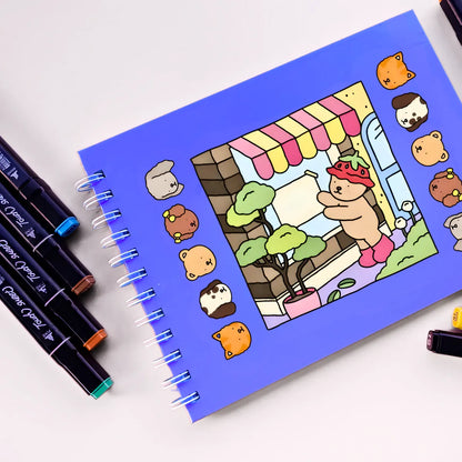 Kit Livro De Colorir Capa Dura + 24 Canetinhas - AZUL