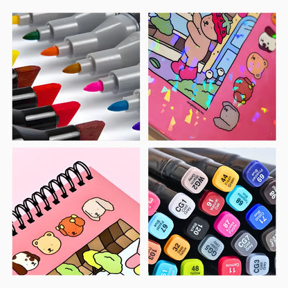 Kit Livro De Colorir Capa Dura + 24 Canetinhas - ROSA