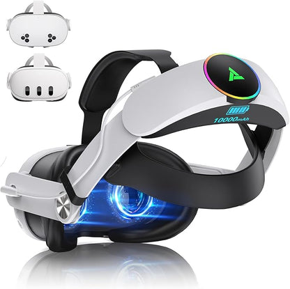 Fone de ouvido com bateria VR para Oculus/Meta Quest 3, alça de cabeça com bateria de 10.000 mAh, alça Elite recarregável que estende o tempo de reprodução de 8H e ajustável para fone de ouvido VR
